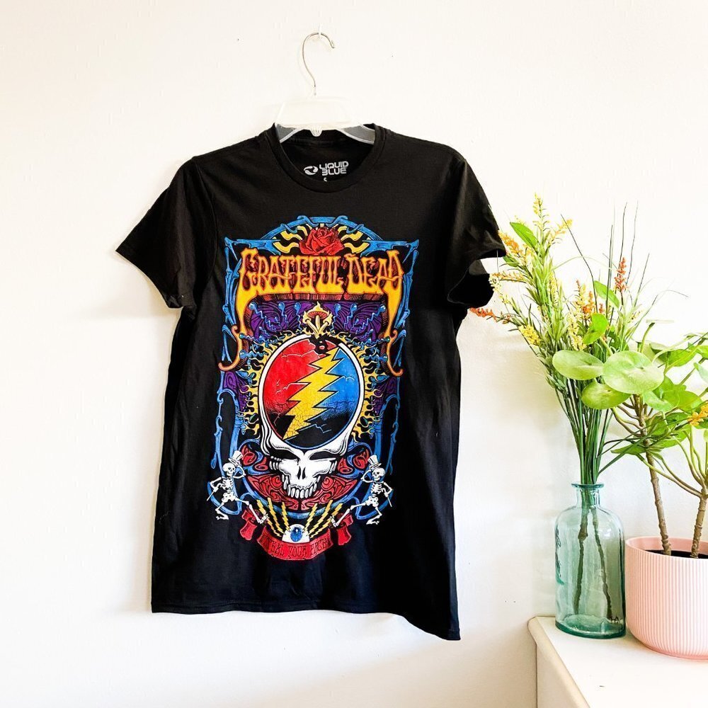 🌻 GRATEFUL DEAD Black Graphic Rock Band Tee Small